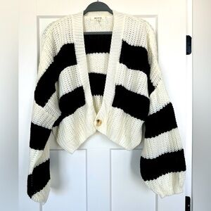 Black and White striped cropped Cardigan. Size M/L.